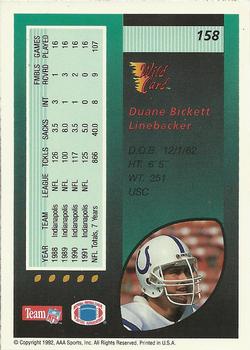 1992 Wild Card #158 Duane Bickett Back