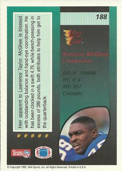 1992 Wild Card #188 Kanavis McGhee Back