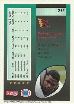 1992 Wild Card #213 Rickey Jackson Back