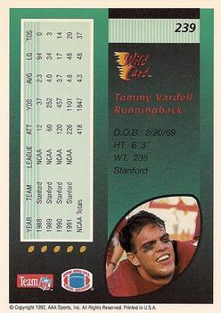 1992 Wild Card #239 Tommy Vardell Back