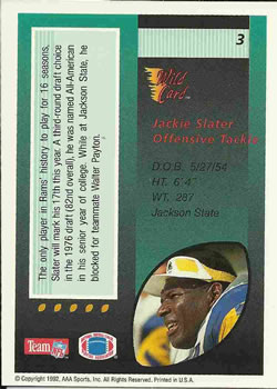 1992 Wild Card #3 Jackie Slater Back