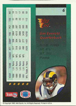 1992 Wild Card #6 Jim Everett Back