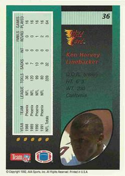 1992 Wild Card #36 Ken Harvey Back