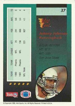 1992 Wild Card #37 Johnny Johnson Back