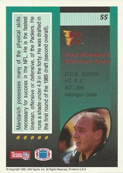 1992 Wild Card #55 Tony Mandarich Back