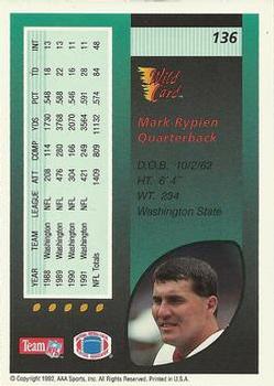 1992 Wild Card #136 Mark Rypien Back
