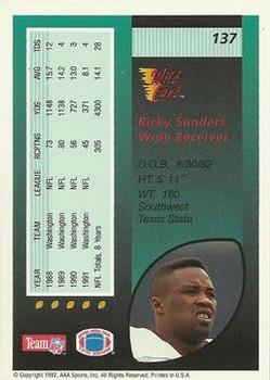 1992 Wild Card #137 Ricky Sanders Back