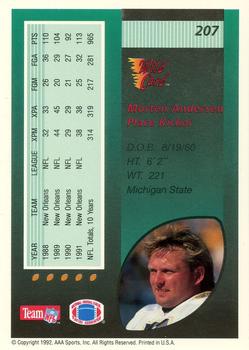 1992 Wild Card #207 Morten Andersen Back