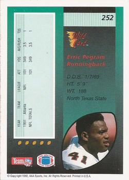 1992 Wild Card #252 Erric Pegram Back