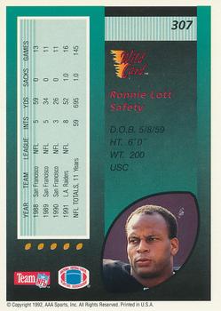 1992 Wild Card #307 Ronnie Lott Back