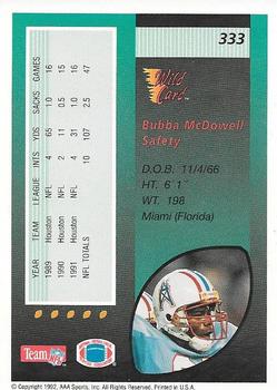 1992 Wild Card #333 Bubba McDowell Back