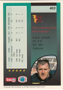 1992 Wild Card #403 Steve Hendrickson Back