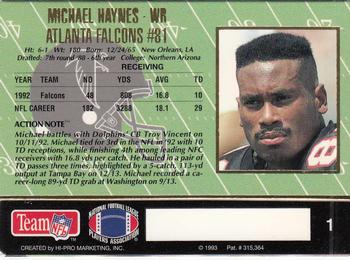 1993 Action Packed #1 Michael Haynes Back