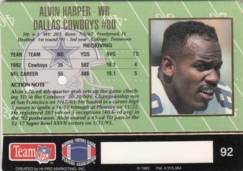 1993 Action Packed #92 Alvin Harper Back