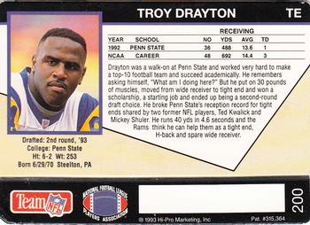 1993 Action Packed #200 Troy Drayton Back