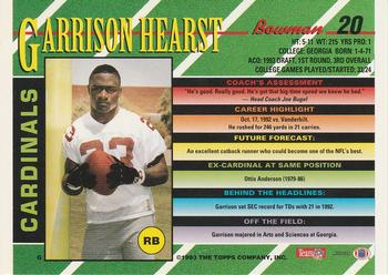 1993 Bowman #20 Garrison Hearst Back