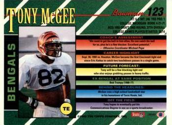 1993 Bowman #123 Tony McGee Back