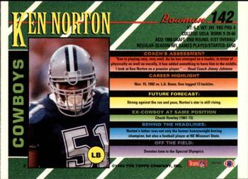1993 Bowman #142 Ken Norton Back