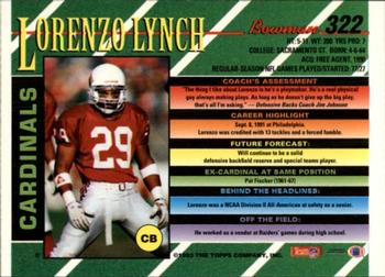 1993 Bowman #322 Lorenzo Lynch Back