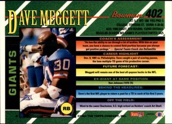 1993 Bowman #402 David Meggett Back