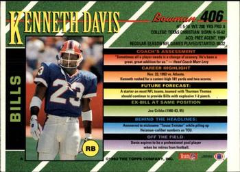 1993 Bowman #406 Kenneth Davis Back