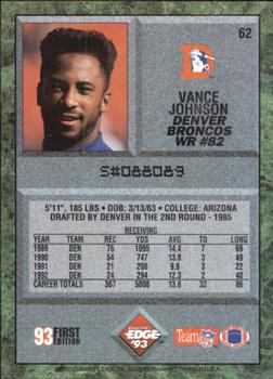 1993 Collector's Edge #62 Vance Johnson Back