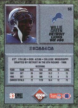 1993 Collector's Edge #68 Willie Green Back