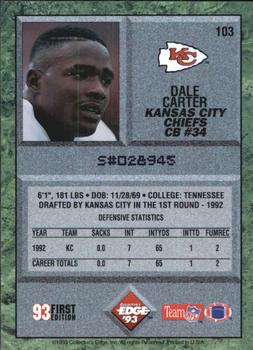 1993 Collector's Edge #103 Dale Carter Back