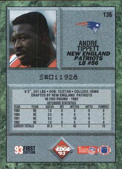 1993 Collector's Edge #136 Andre Tippett Back