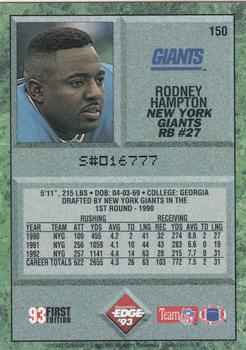 1993 Collector's Edge #150 Rodney Hampton Back