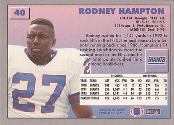 1993 Fleer #40 Rodney Hampton Back