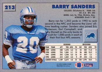 1993 Fleer #213 Barry Sanders Back