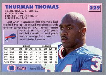 1993 Fleer #229 Thurman Thomas Back