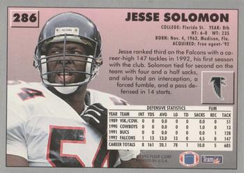 1993 Fleer #286 Jesse Solomon Back