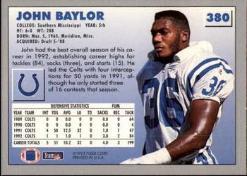 1993 Fleer #380 John Baylor Back