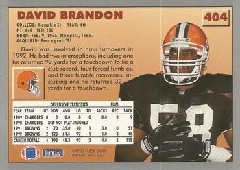 1993 Fleer #404 David Brandon Back