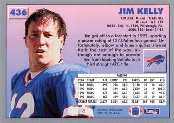 1993 Fleer #436 Jim Kelly Back