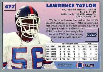 1993 Fleer #477 Lawrence Taylor Back