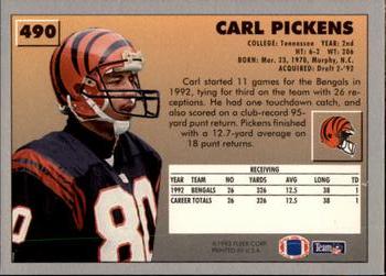 1993 Fleer #490 Carl Pickens Back