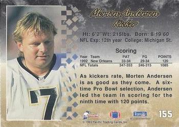 1993 Pacific #155 Morten Andersen Back