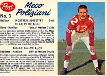 1962 Post Cereal CFL #3 Meco Poliziani Front