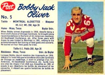 1962 Post Cereal CFL #5 Bobby Jack Oliver Front