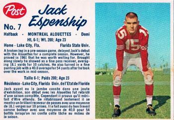 1962 Post Cereal CFL #7 Jack Espenship Front