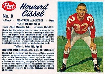 1962 Post Cereal CFL #8 Howard Cissell Front