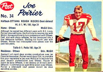 1962 Post Cereal CFL #34 Joe Poirier Front