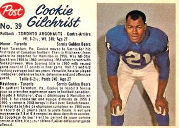 1962 Post Cereal CFL #39 Cookie Gilchrist Front