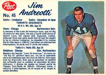 1962 Post Cereal CFL #45 Jim Andreotti Front