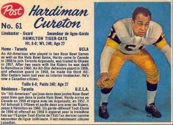 1962 Post Cereal CFL #61 Hardiman Cureton Front
