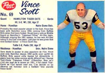 1962 Post Cereal CFL #69 Vince Scott Front