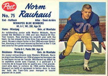 1962 Post Cereal CFL #75 Norm Rauhaus Front